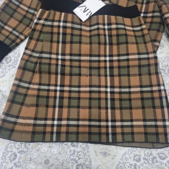 Zara Women's Checkered Blazer - Brown and Black - Picture 1 of 4